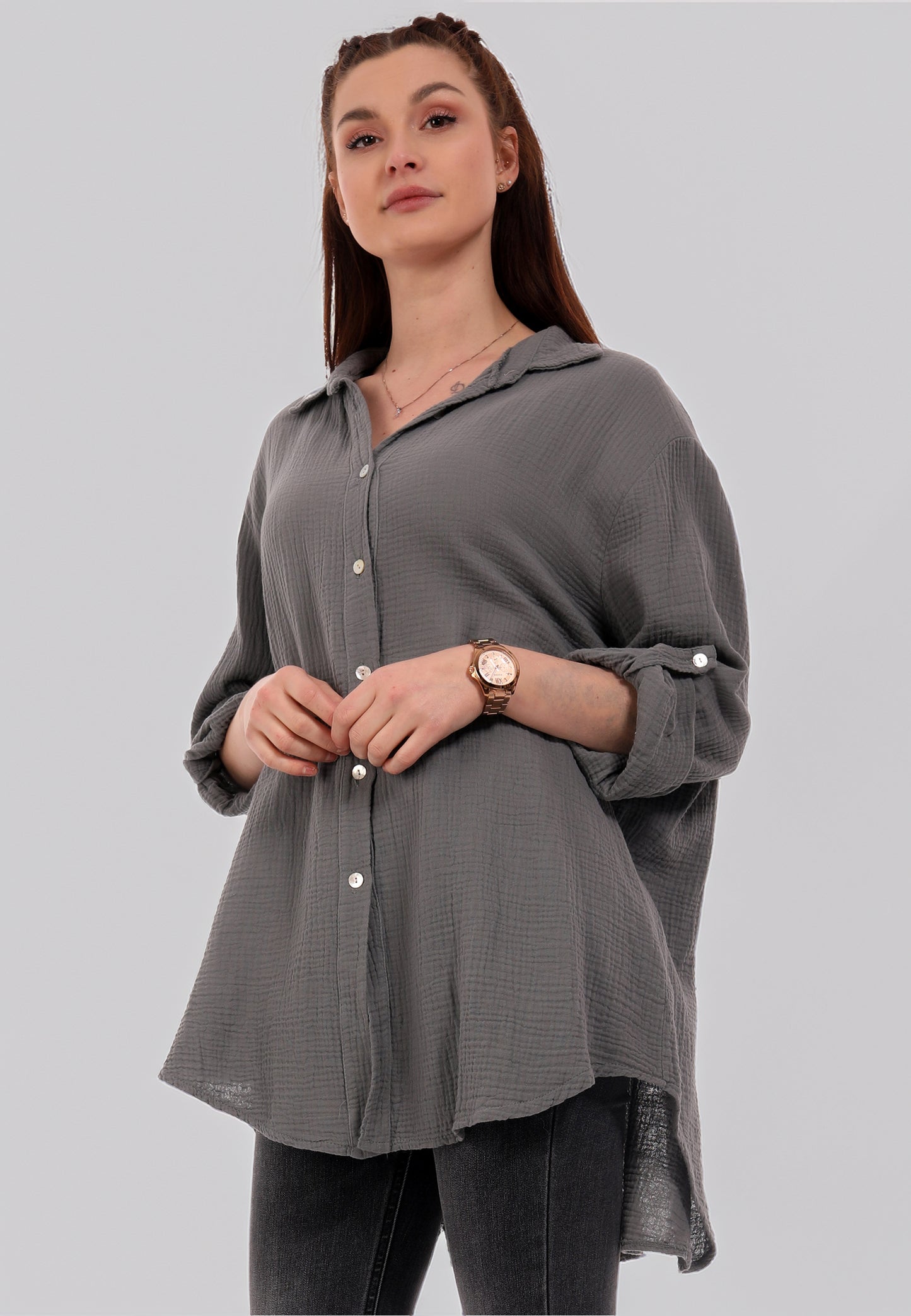 Long Bluse Oversized Herrlich weicher Musselin
