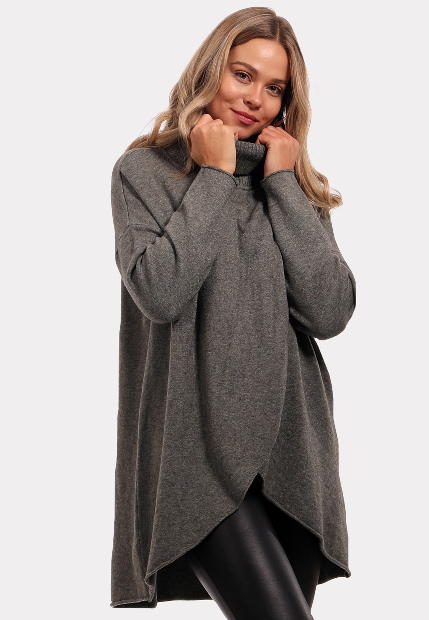 Longstrick in Wickeloptik mit Rollkragen