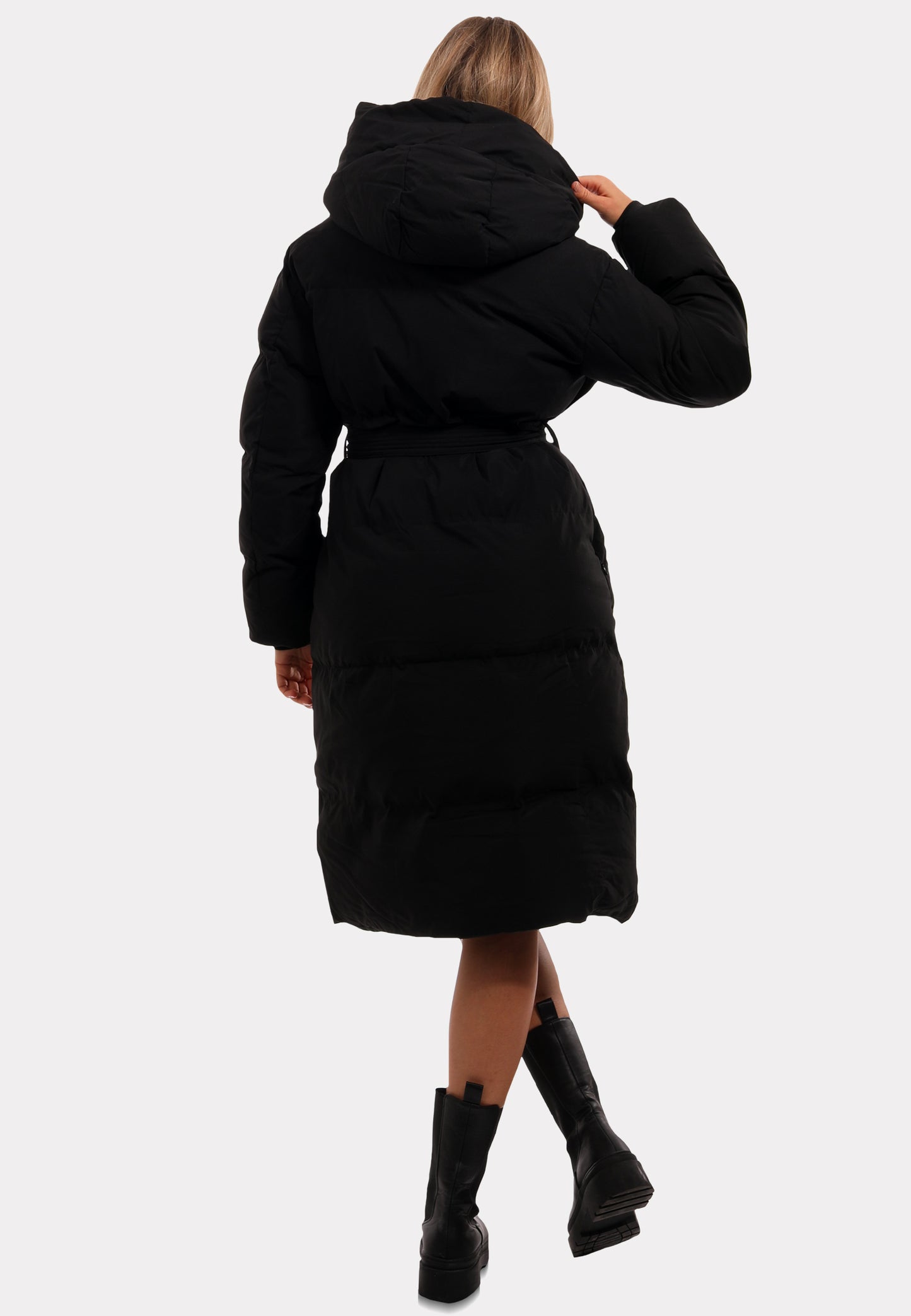 Luxuriöser Damen Mantel mit Kunstpelzbesatz und Kapuze