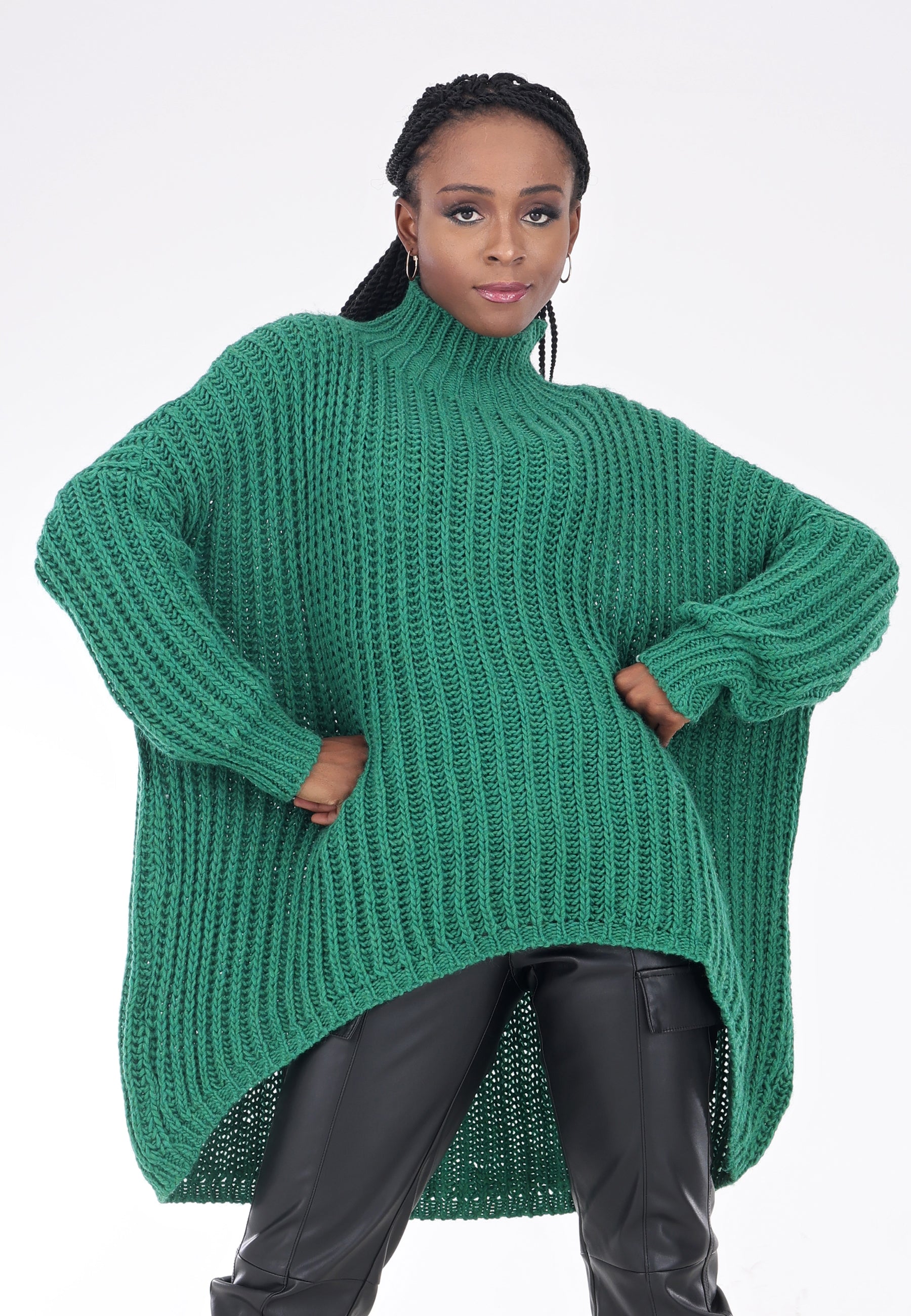 Rollkragenpullover Longpullover Oversize Damen Strickpullover Zero