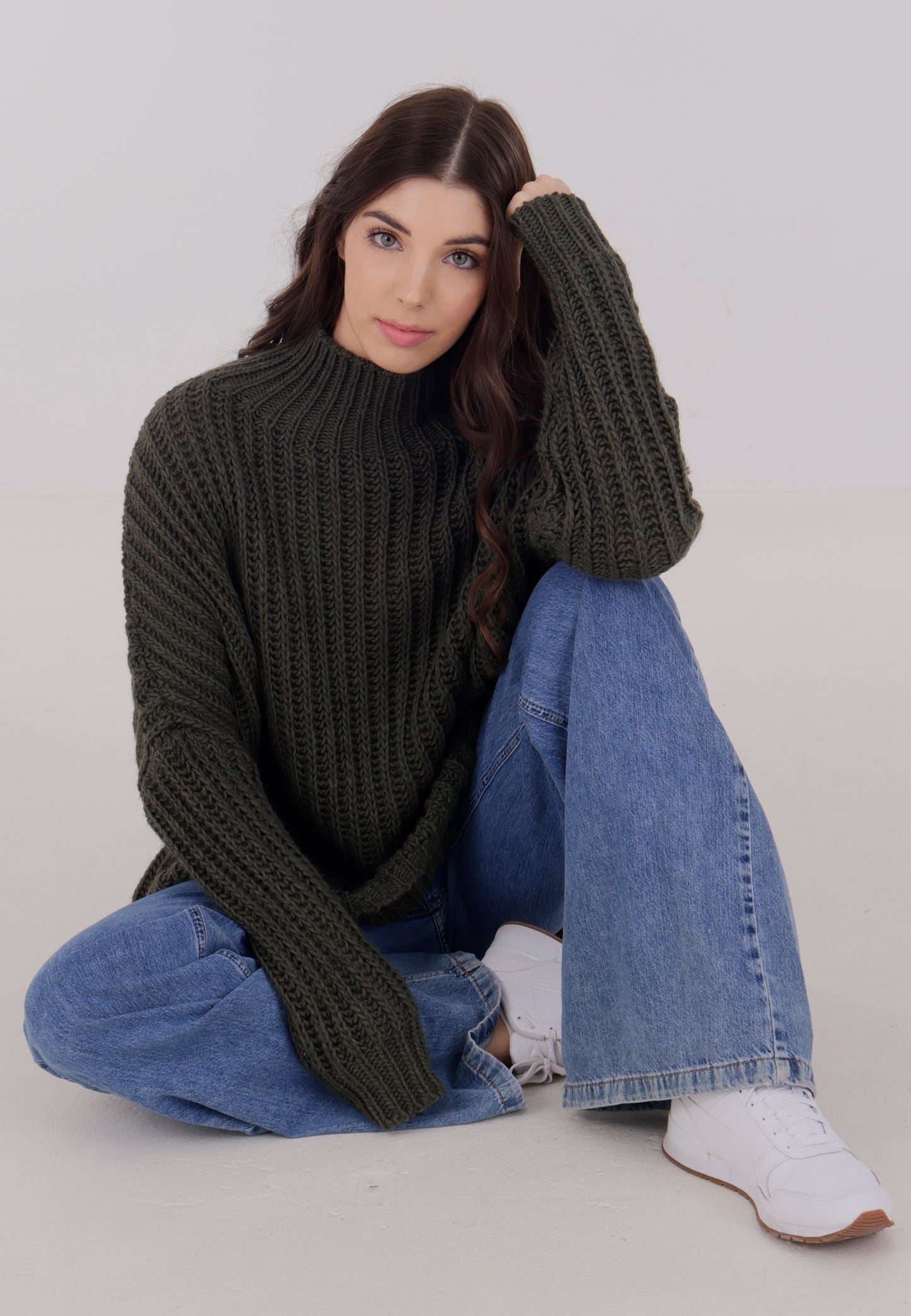 Longpullover Oversized Pullover Grobstrick Vokuhila Sweater One Size