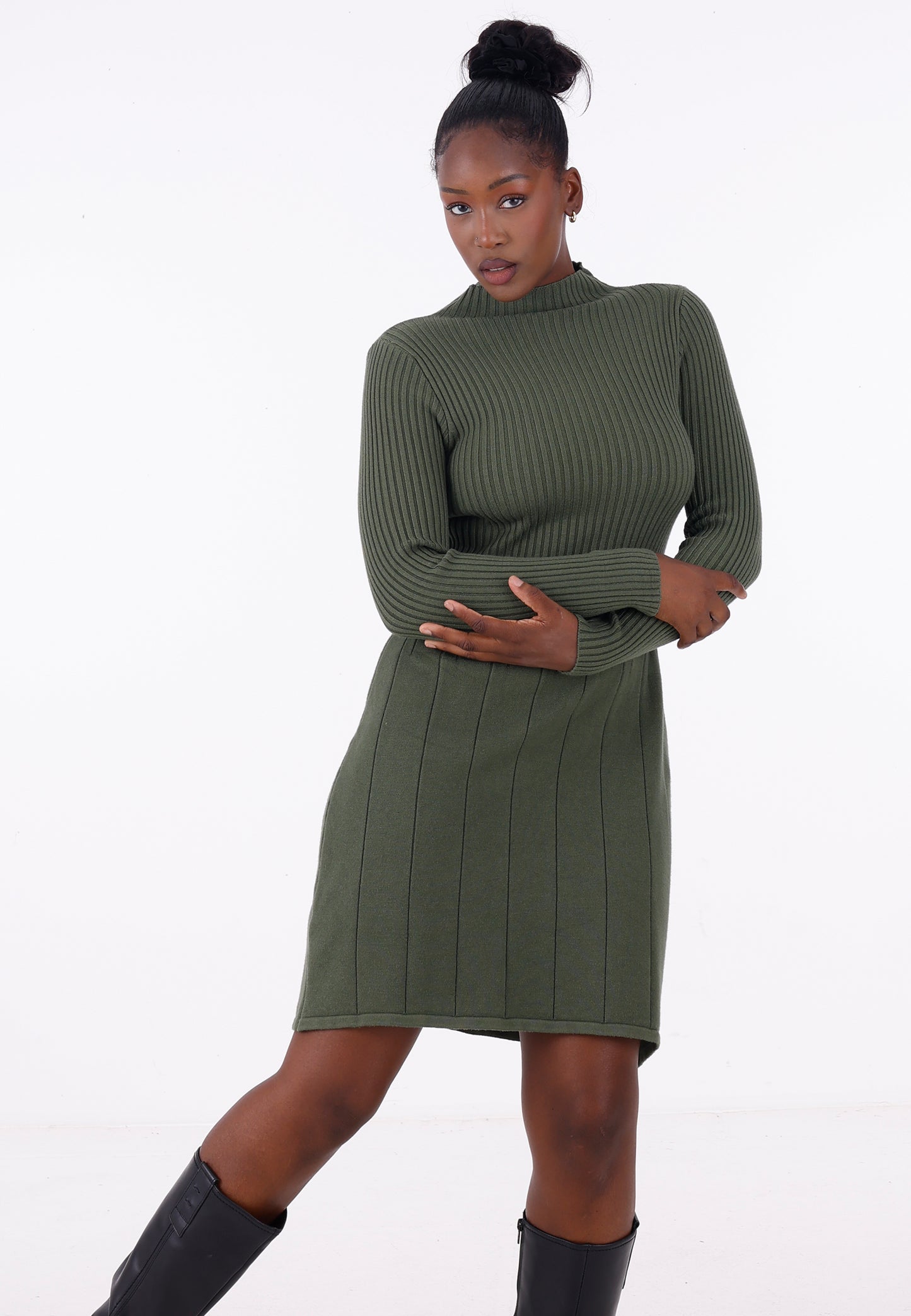 Elegantes Strickkleid – One Size (Gr. 34–42) Khaki