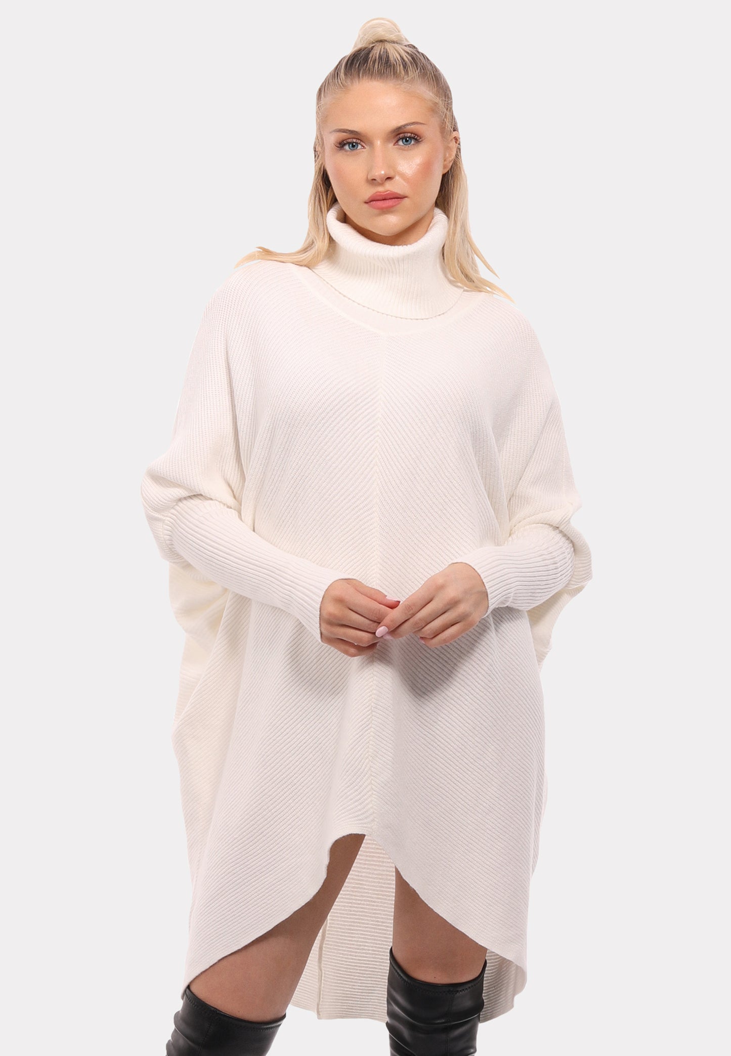 Longpullover Strickpullover asymmetrisch mit Rollkragen