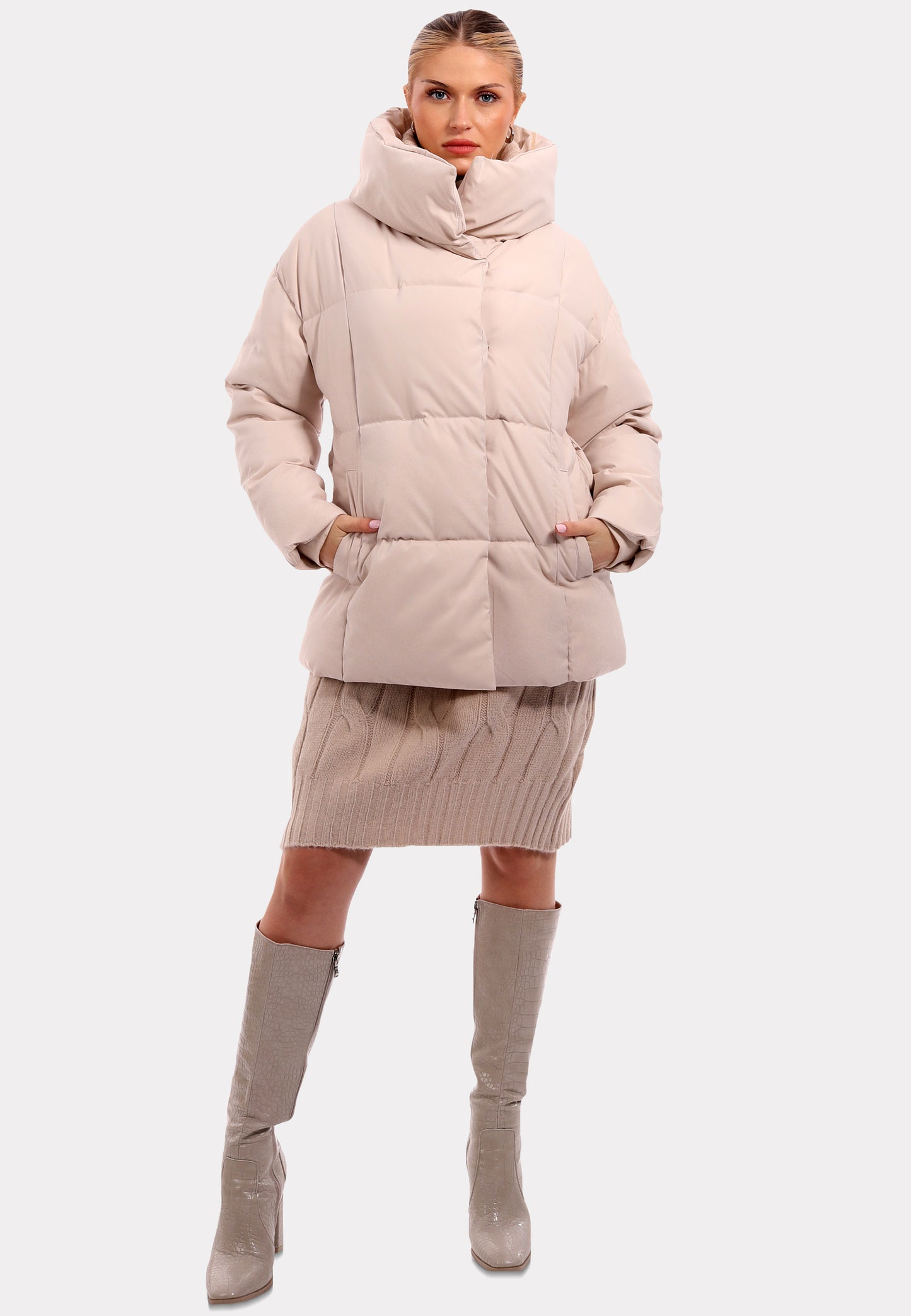 Winterjacke Steppjacke mit Stehkragen und Taillengürtel