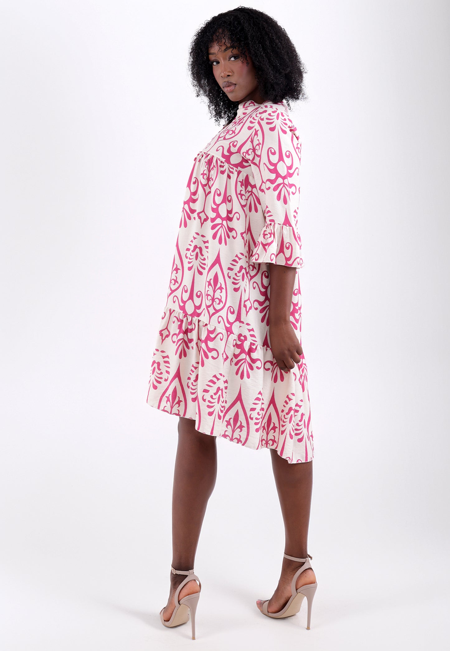 mit Ethno-Print und Volantärmeln – One Size