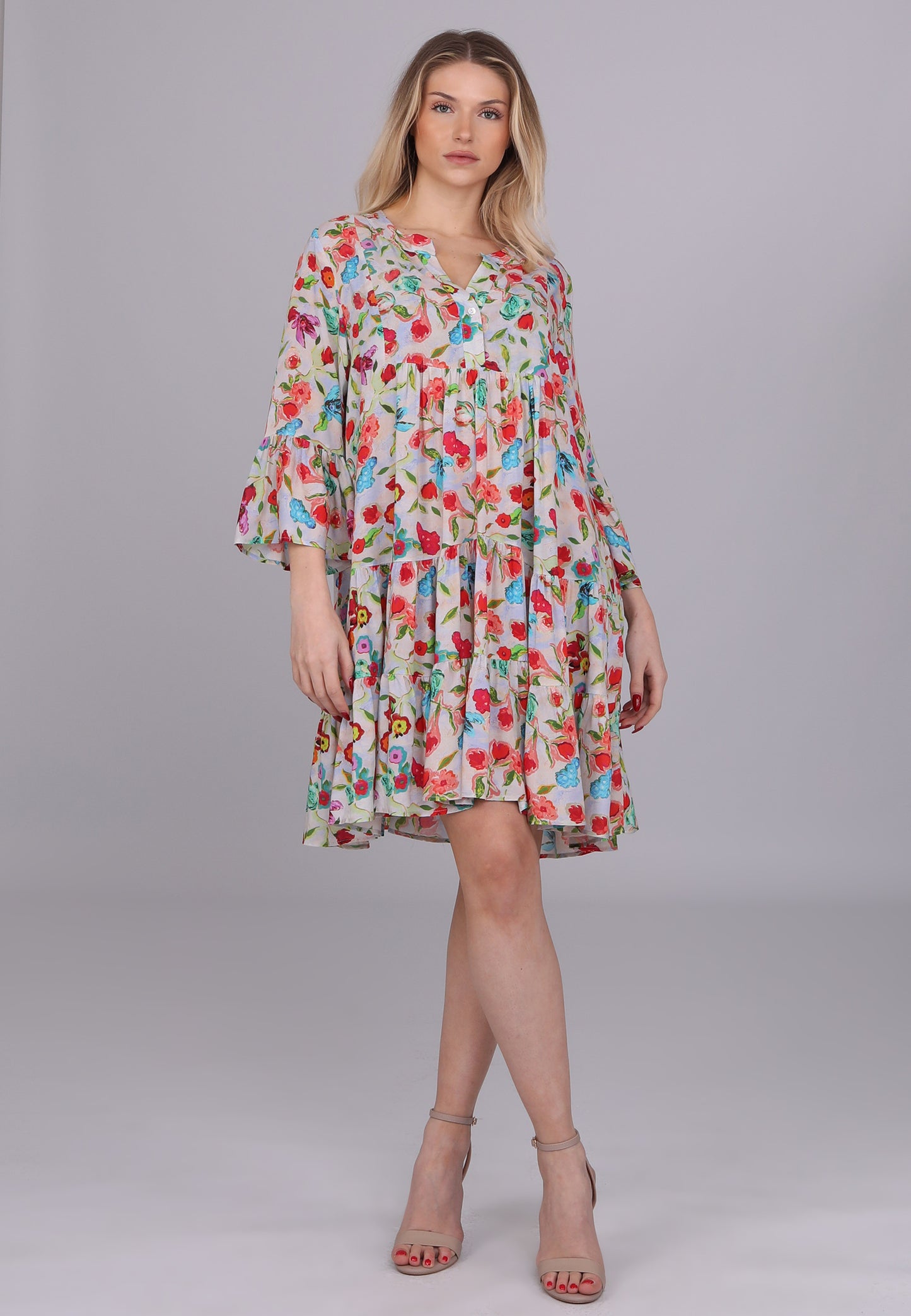 Blumige Viskose-Tunika mit weitem Schwung