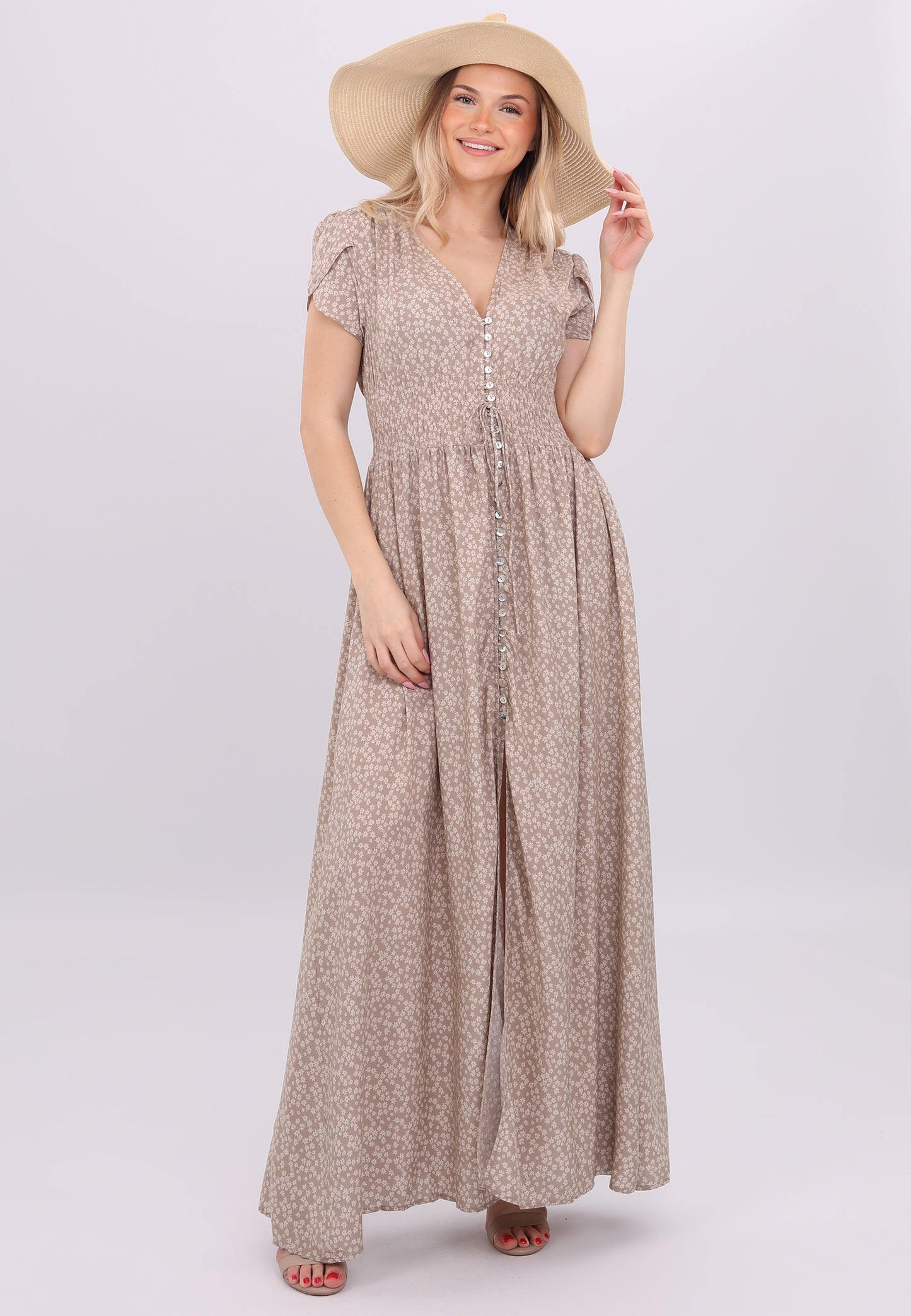 "Blumiges Viskose Maxikleid mit Seitenschlitz"