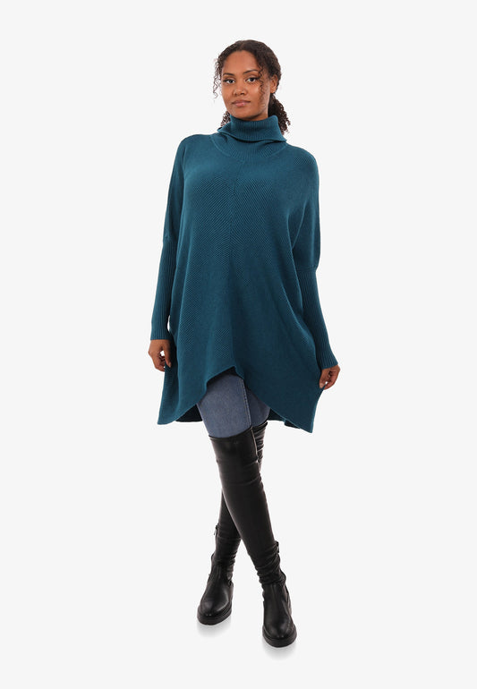 Longpullover Strickpullover asymmetrisch mit Rollkragen