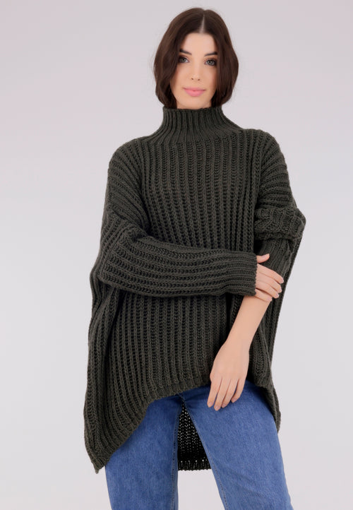 Longpullover Oversized Pullover Grobstrick Vokuhila Sweater One Size