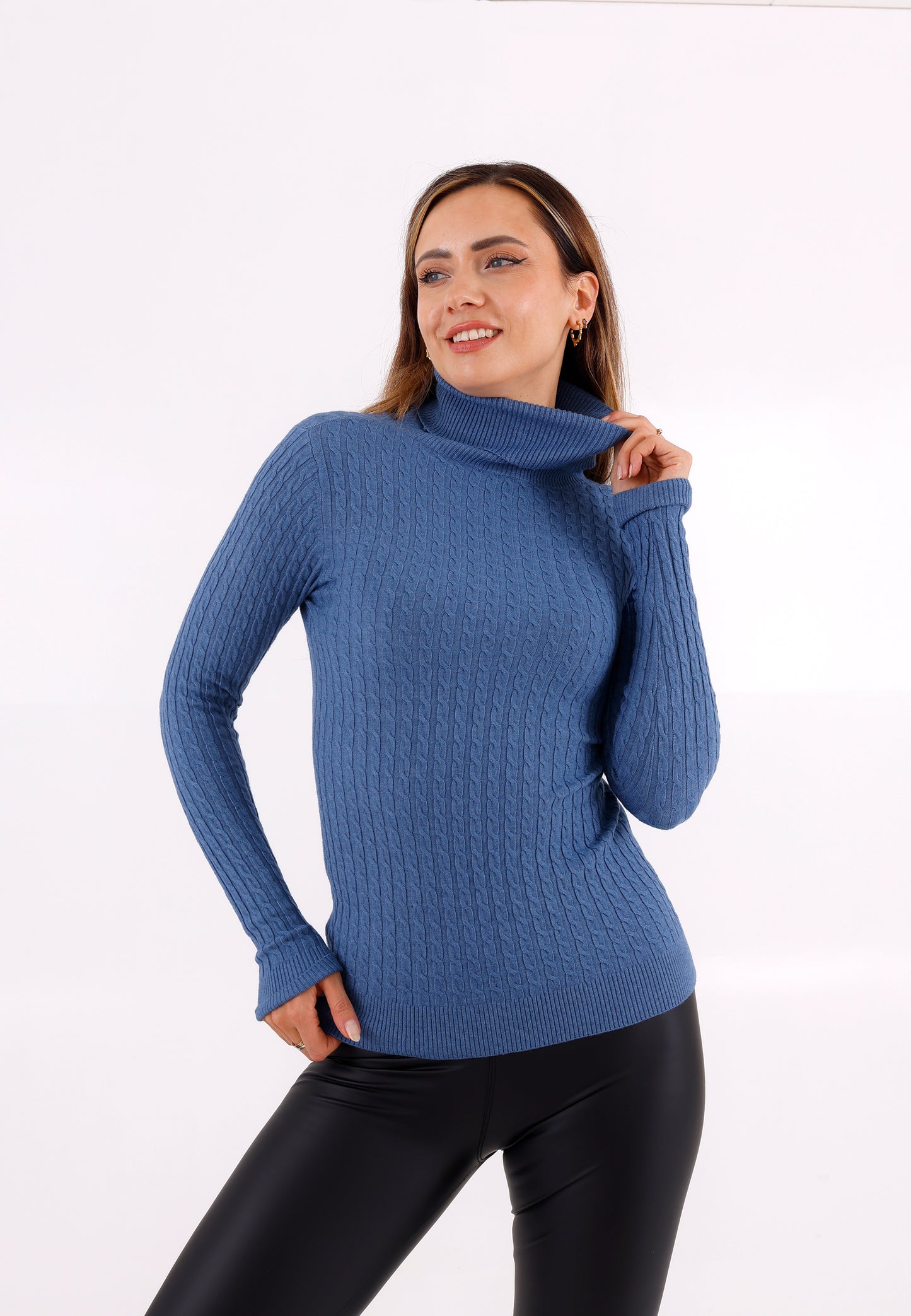 Rollkragenpullover One Size, Zopfmuster, verschiedene Farben