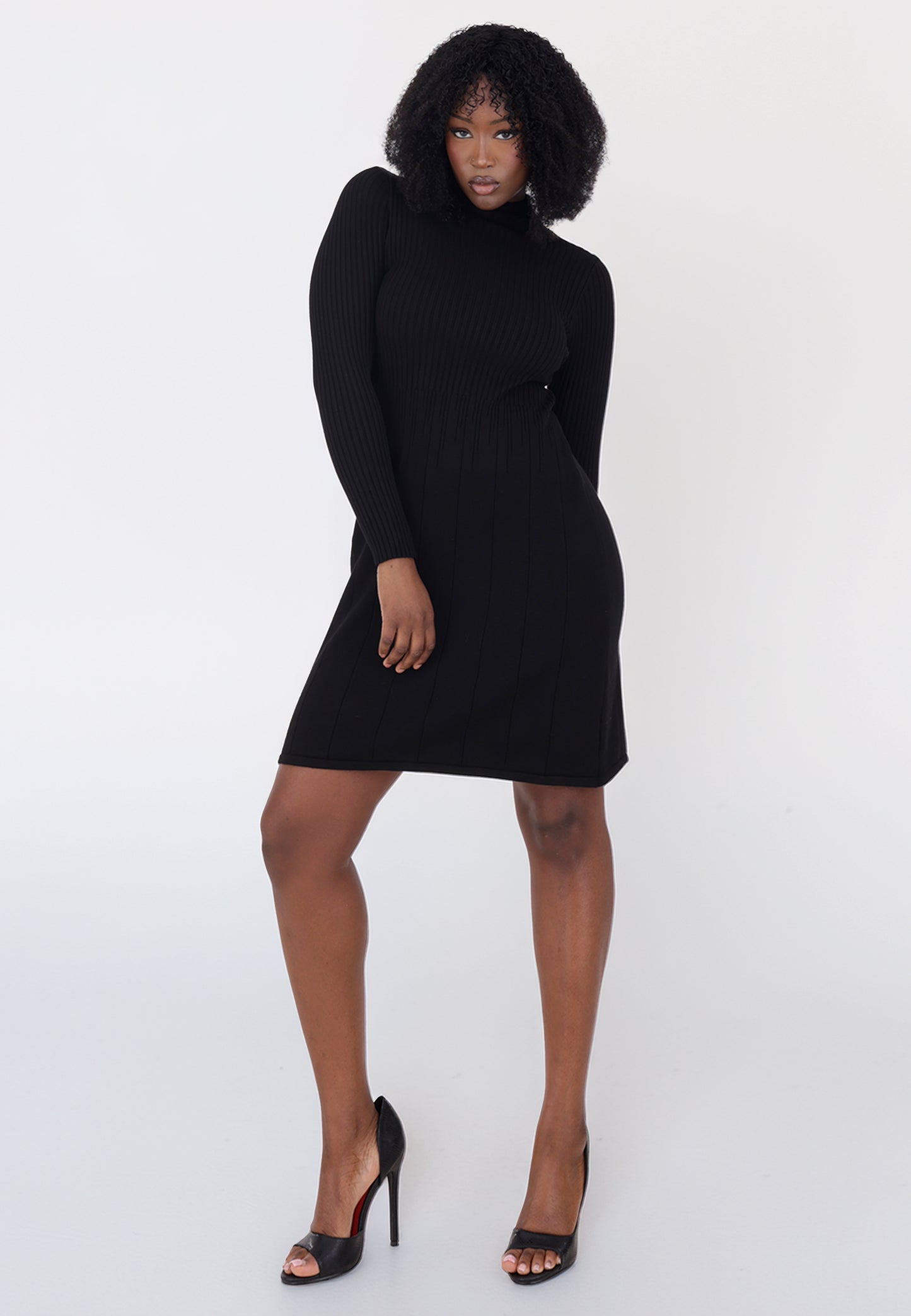 Elegantes Strickkleid – One Size (Gr. 34–42) Schwarz