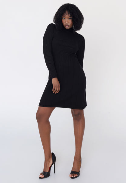 Elegantes Strickkleid – One Size (Gr. 34–42) Schwarz