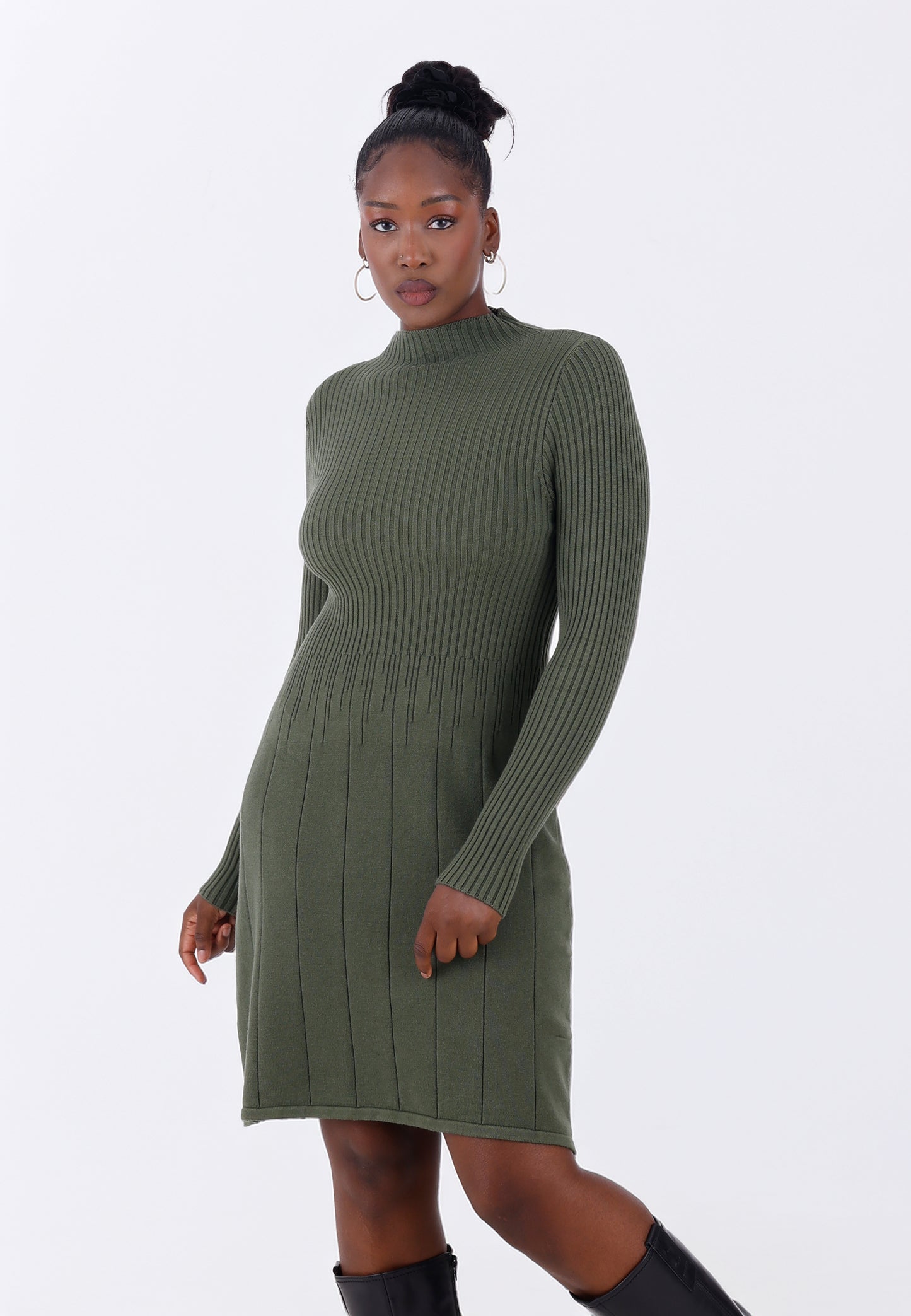 Elegantes Strickkleid – One Size (Gr. 34–42)  Khaki