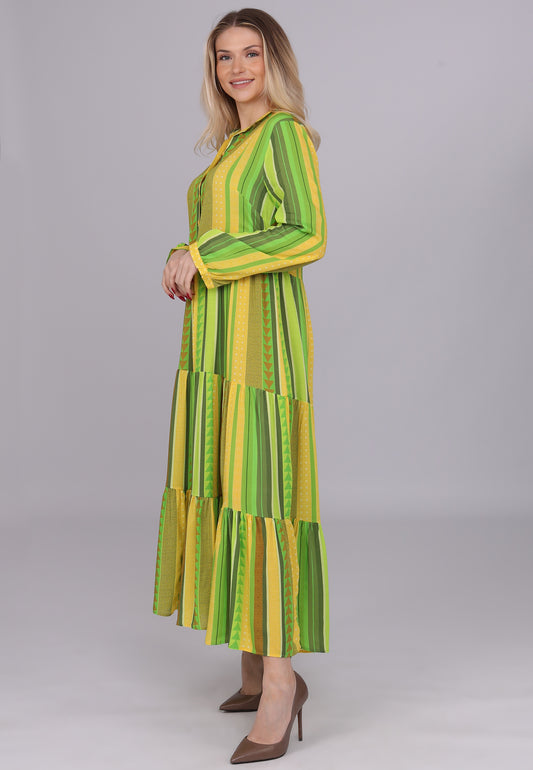 Sommerkleid in Neon-Grün mit Streifenmuster aus 100 % Viskose