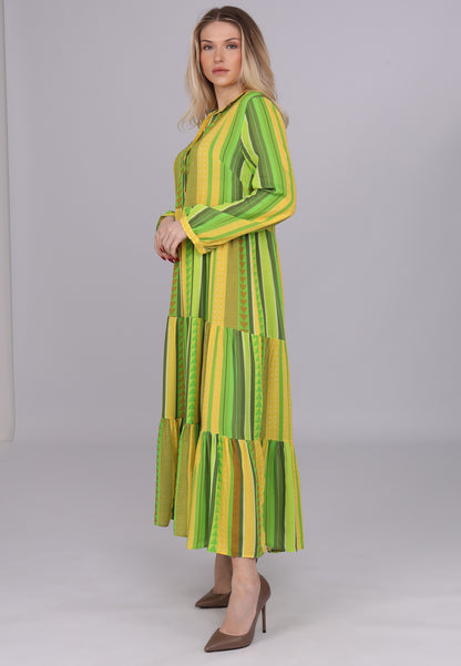 Sommerkleid in Neon-Grün mit Streifenmuster aus 100 % Viskose
