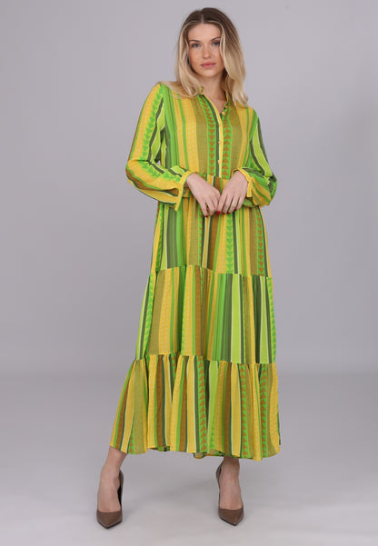 Sommerkleid in Neon-Grün mit Streifenmuster aus 100 % Viskose