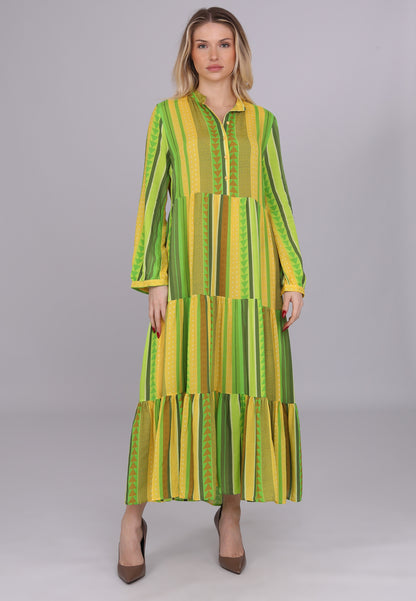 Sommerkleid in Neon-Grün mit Streifenmuster aus 100 % Viskose
