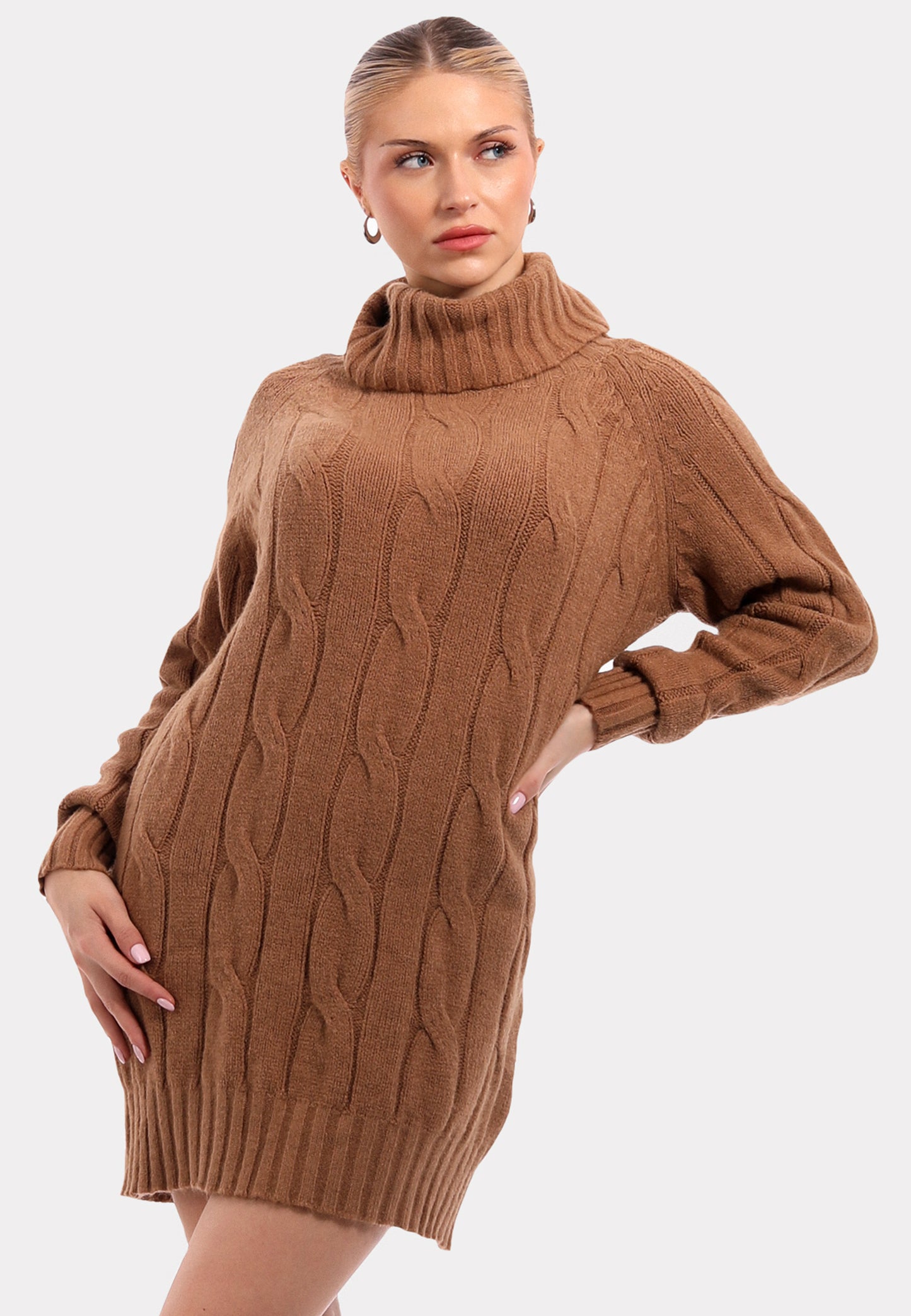 Strickkleid Damen Strickkleid Mit Rollkragen Beige Rollkragen