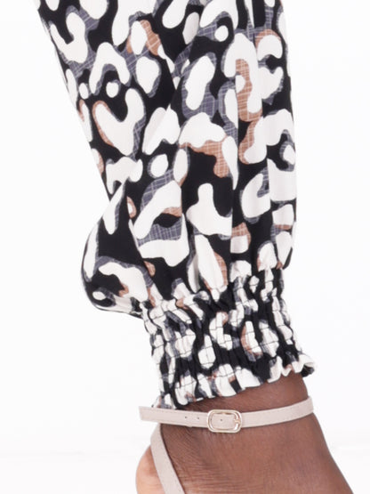 Leopardenhose Damen – Loose Fit Print Hose – mit Bündchen – Gr. 36–44