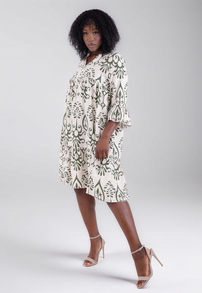 mit Ethno-Print und Volantärmeln – One Size