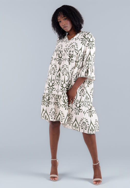 mit Ethno-Print und Volantärmeln – One Size