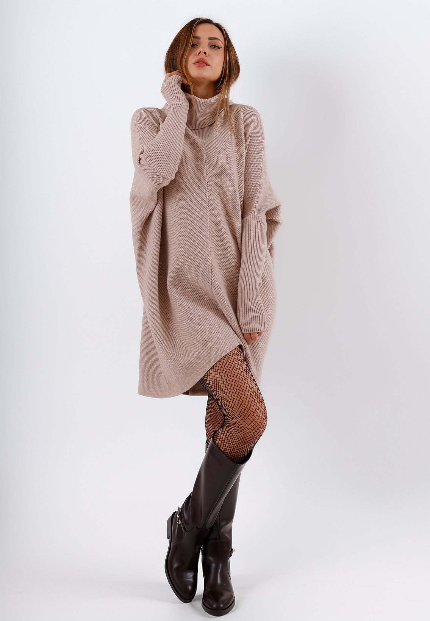 Longpullover „Made in Italy – Oversize-Strickpullover mit Rollkragen“