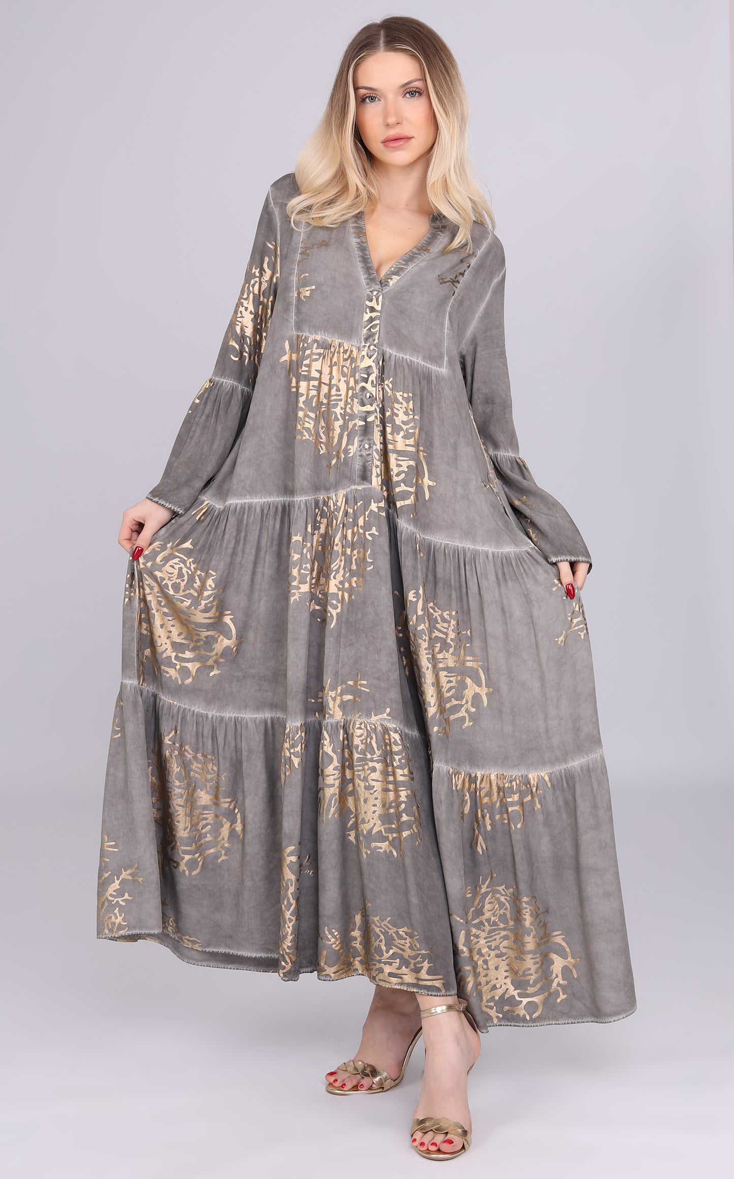 Vintage-Washed Maxikleid im Bohème-Stil