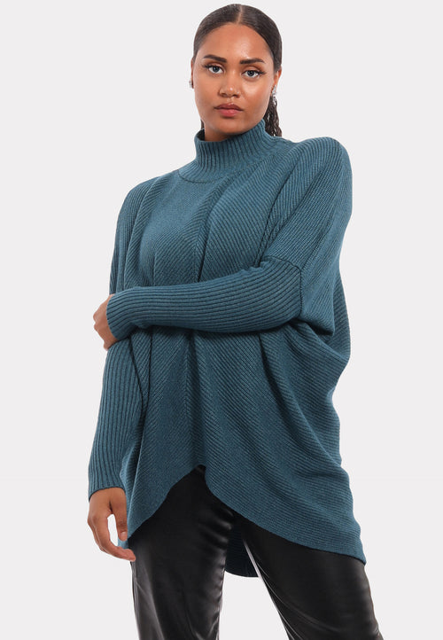 Eleganter Stehkragen-Pullover in gerippter Elastik-Qualität