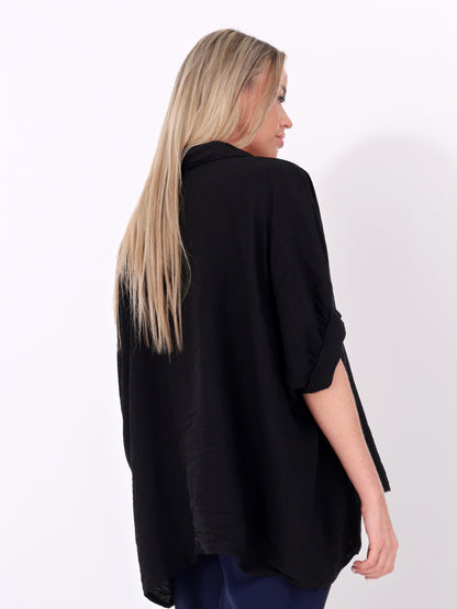 Weite Damenbluse aus 100 % Viskose mit Knopfleiste