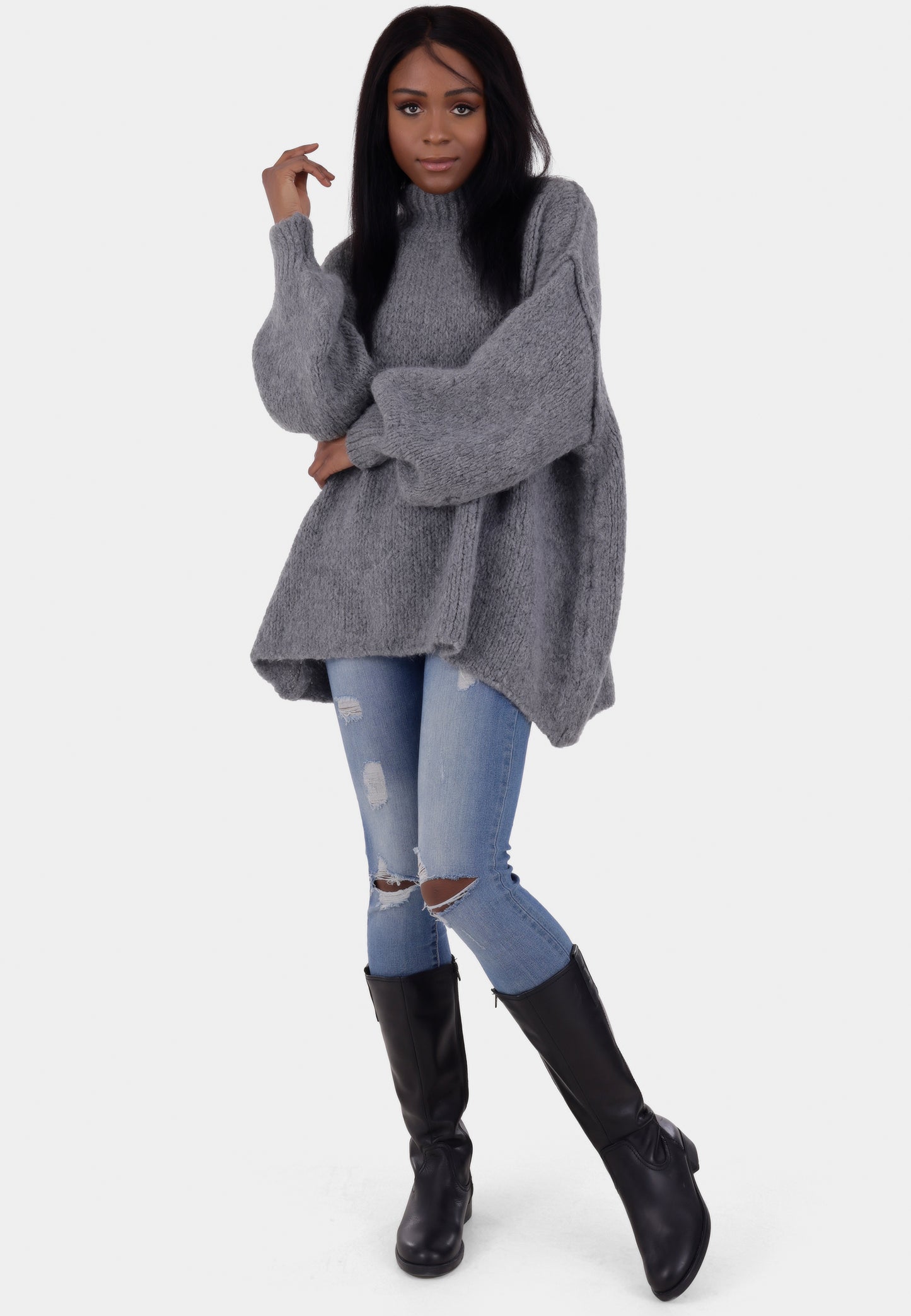Oversized Strickpullover mit Stehkragen