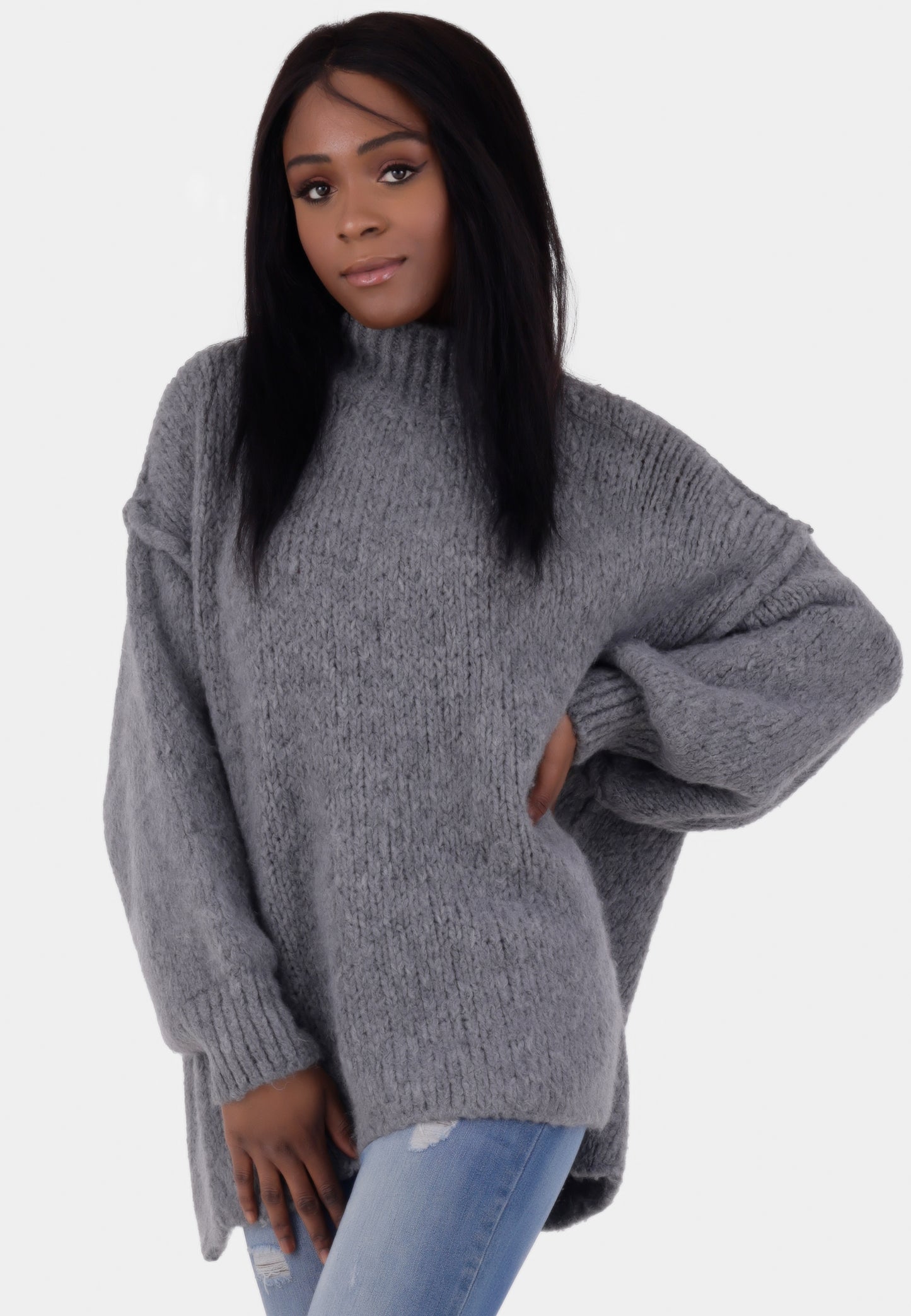 Oversized Strickpullover mit Stehkragen