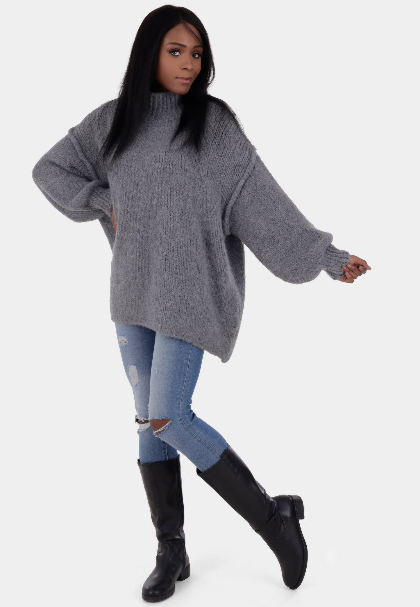 Oversized Strickpullover mit Stehkragen