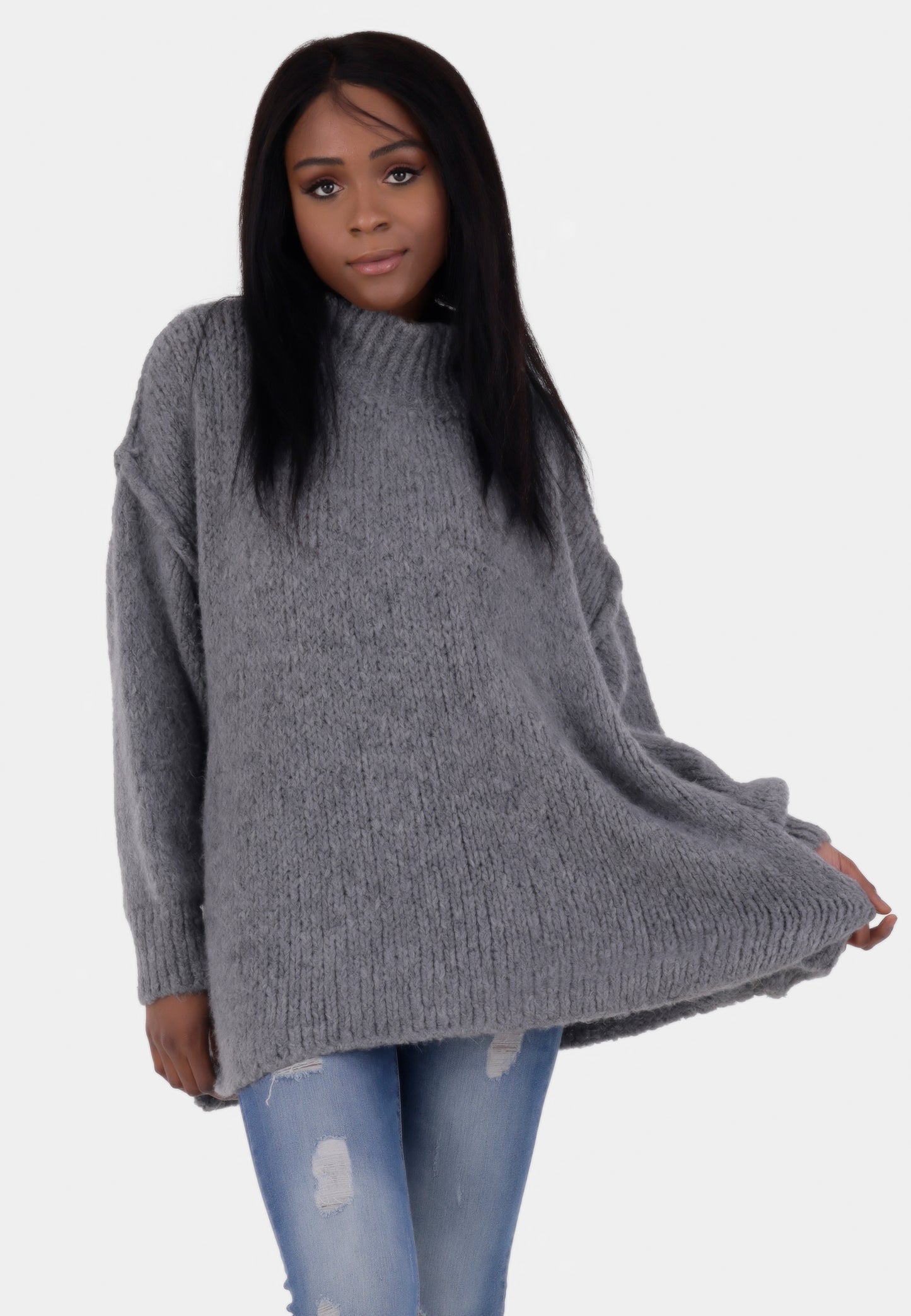 Oversized Strickpullover mit Stehkragen