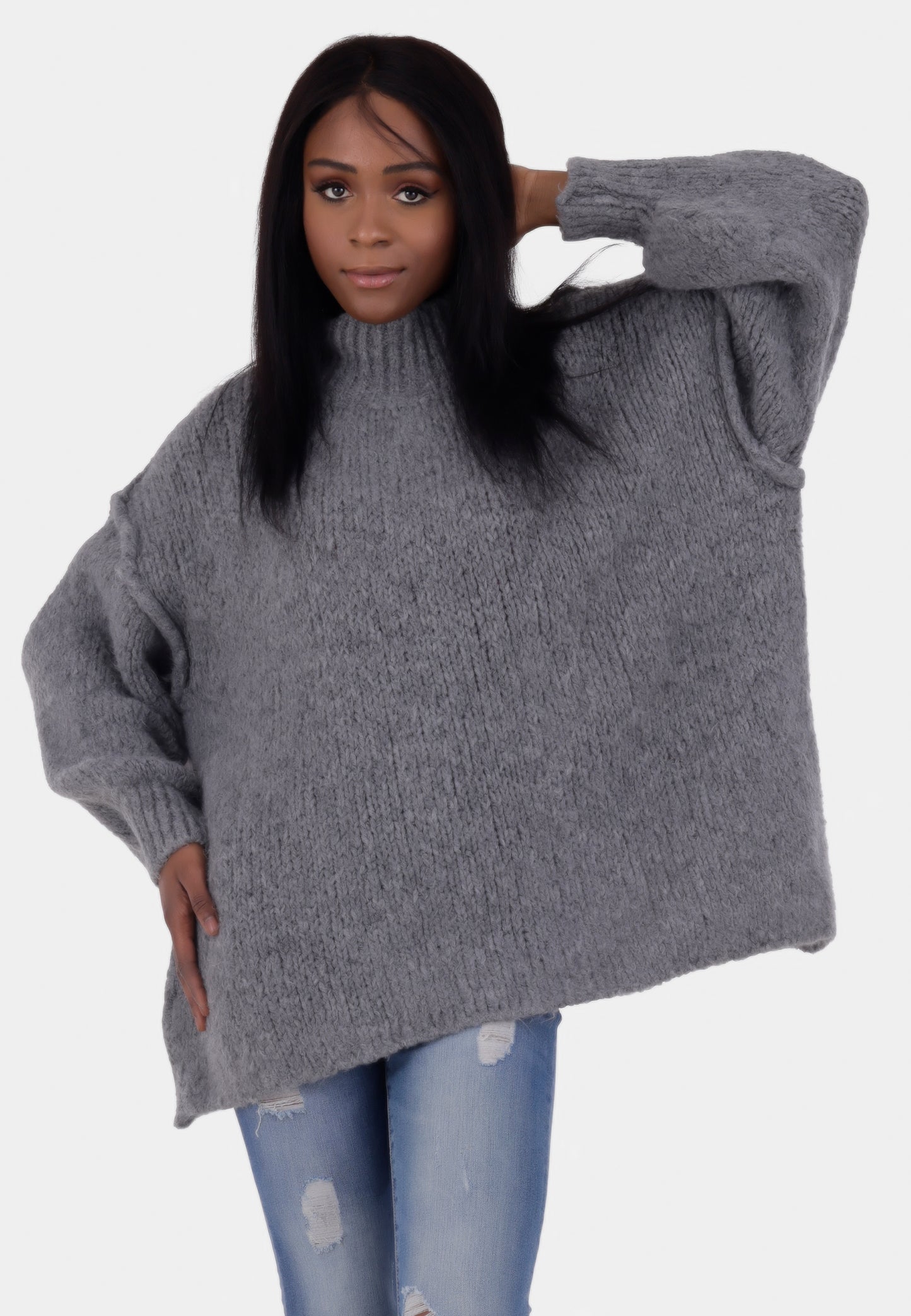 Oversized Strickpullover mit Stehkragen