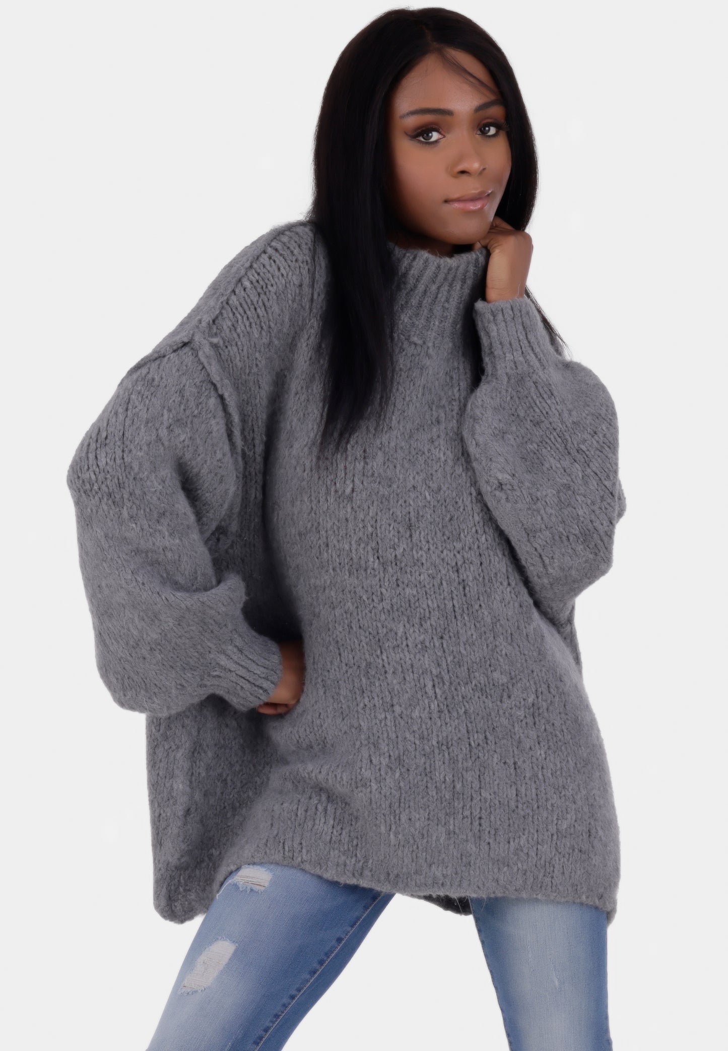 Oversized Strickpullover mit Stehkragen