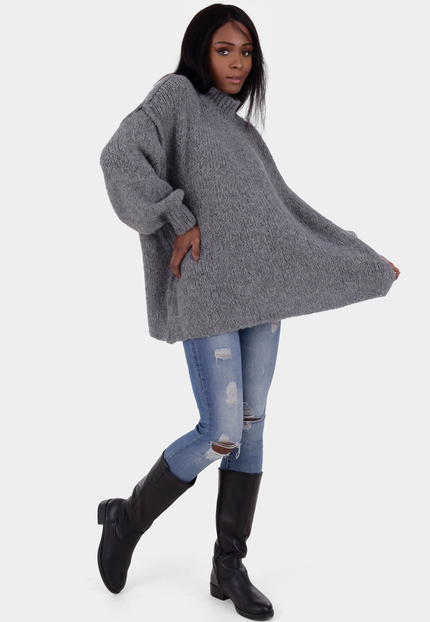 Oversized Strickpullover mit Stehkragen