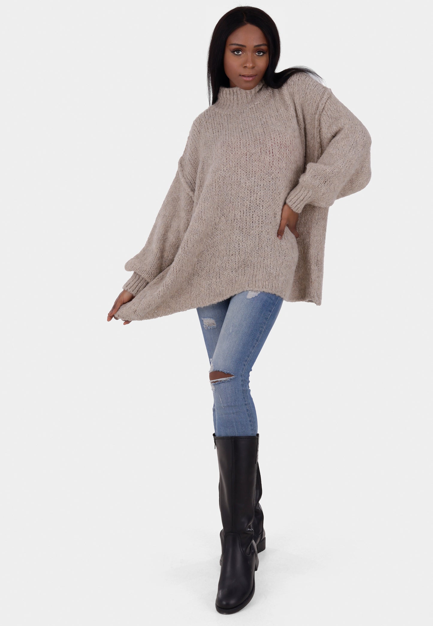 Oversized Strickpullover mit Stehkragen
