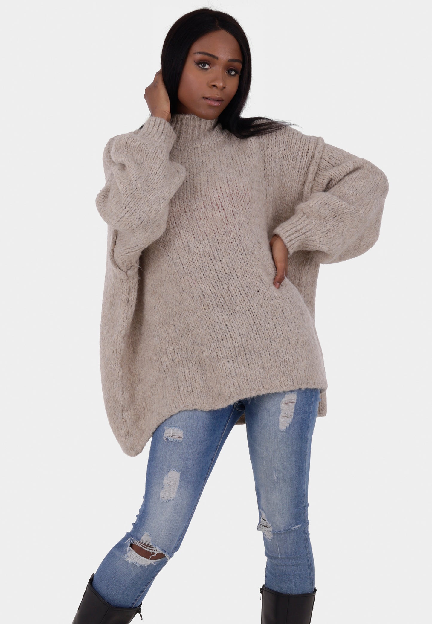 Oversized Strickpullover mit Stehkragen