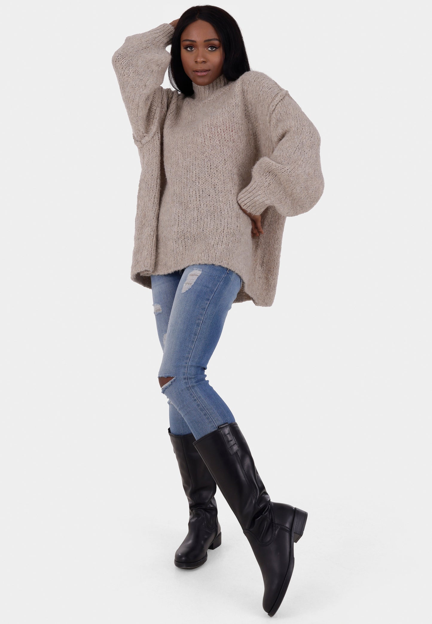 Oversized Strickpullover mit Stehkragen