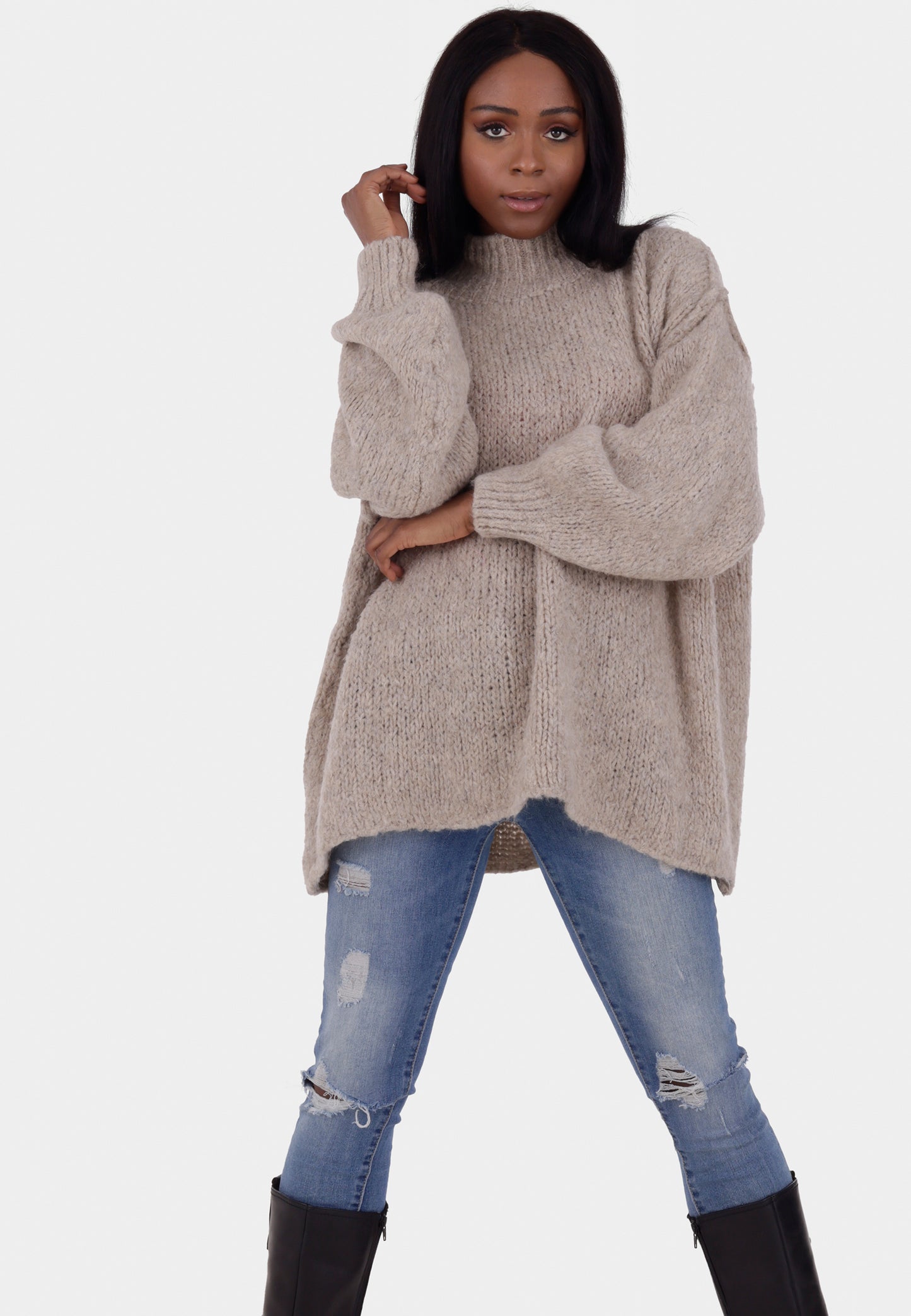 Oversized Strickpullover mit Stehkragen