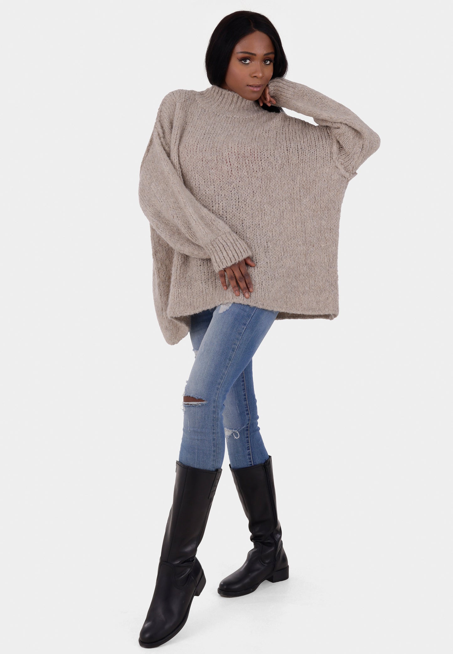 Oversized Strickpullover mit Stehkragen