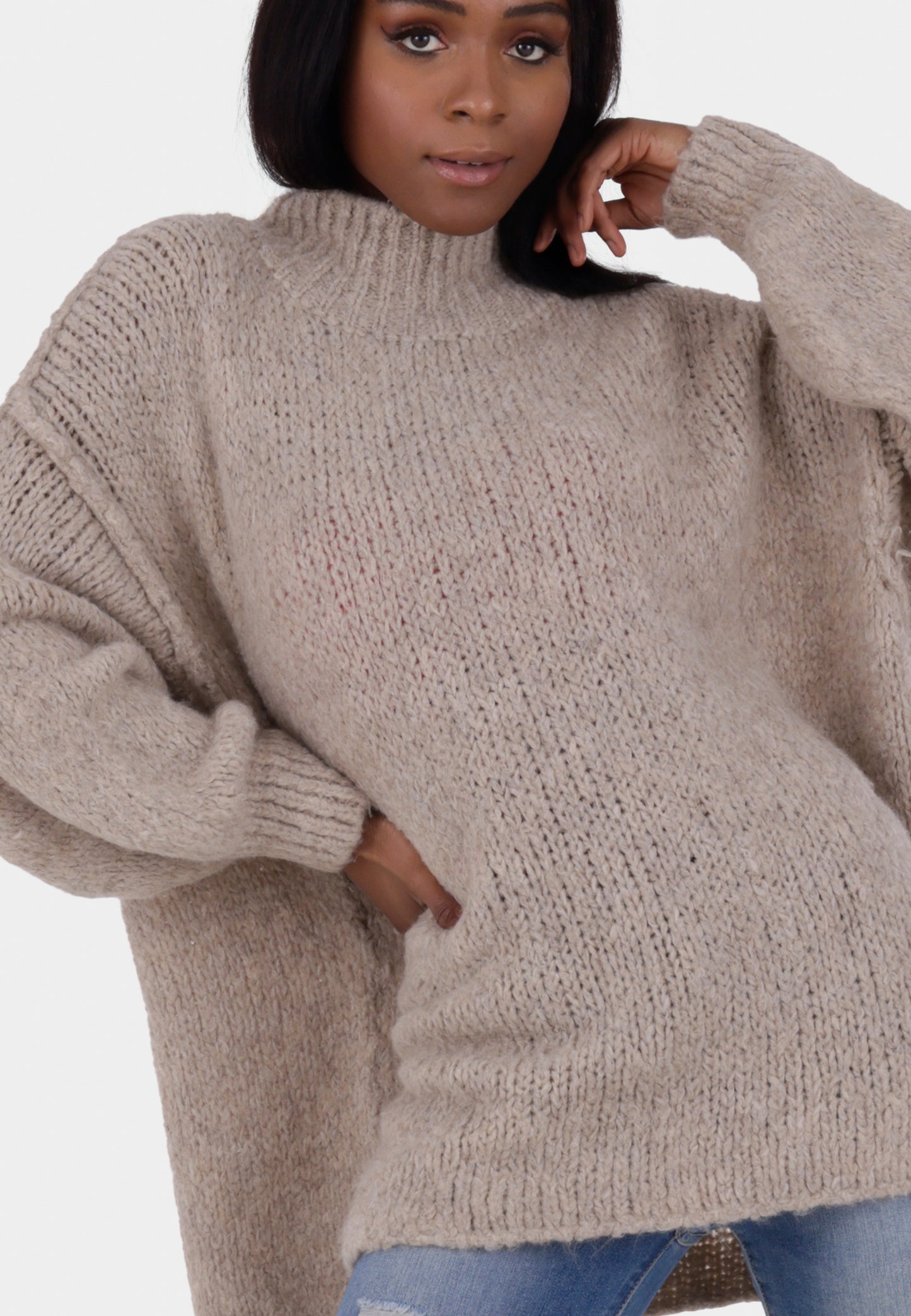 Oversized Strickpullover mit Stehkragen