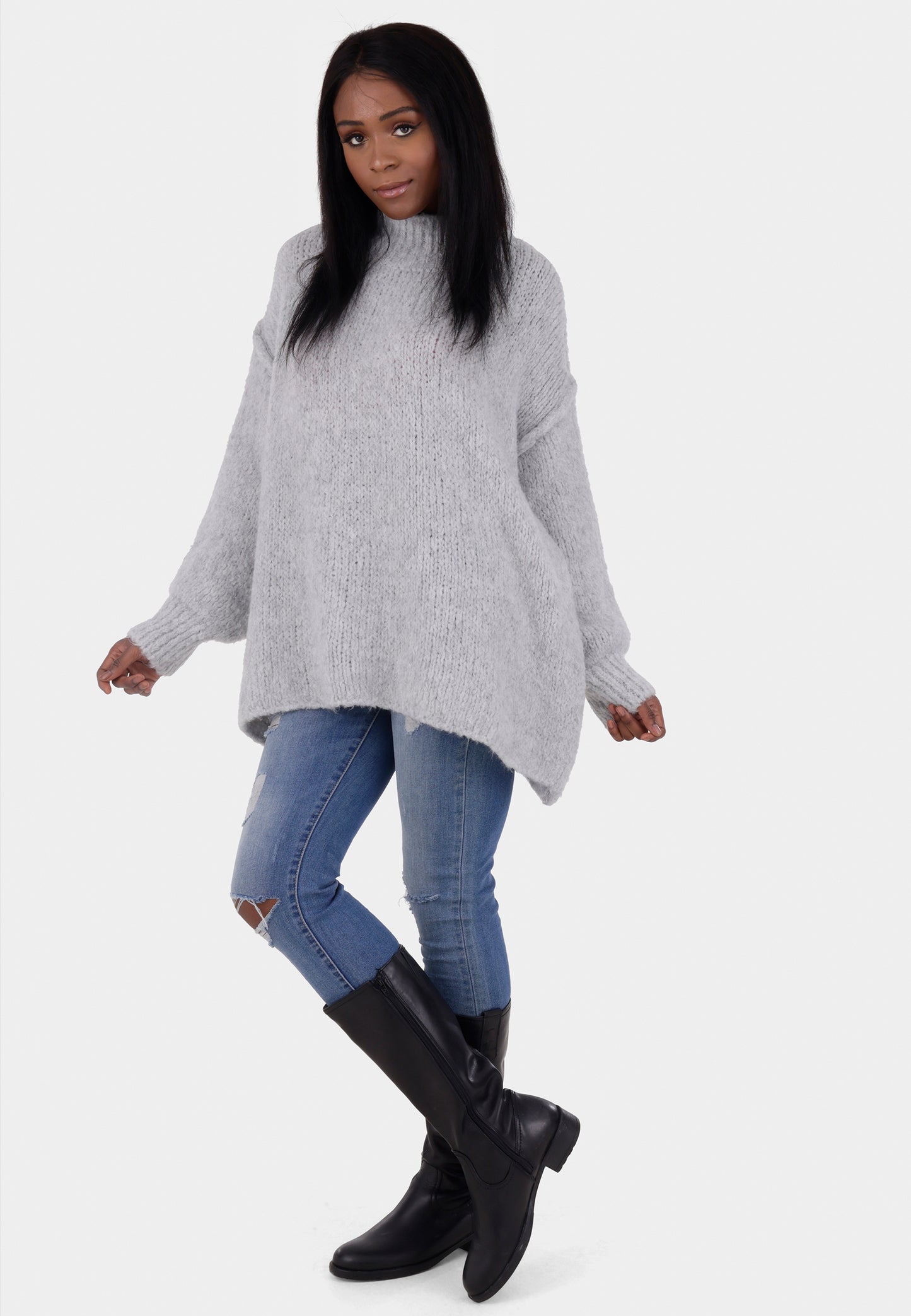 Oversized Strickpullover mit Stehkragen