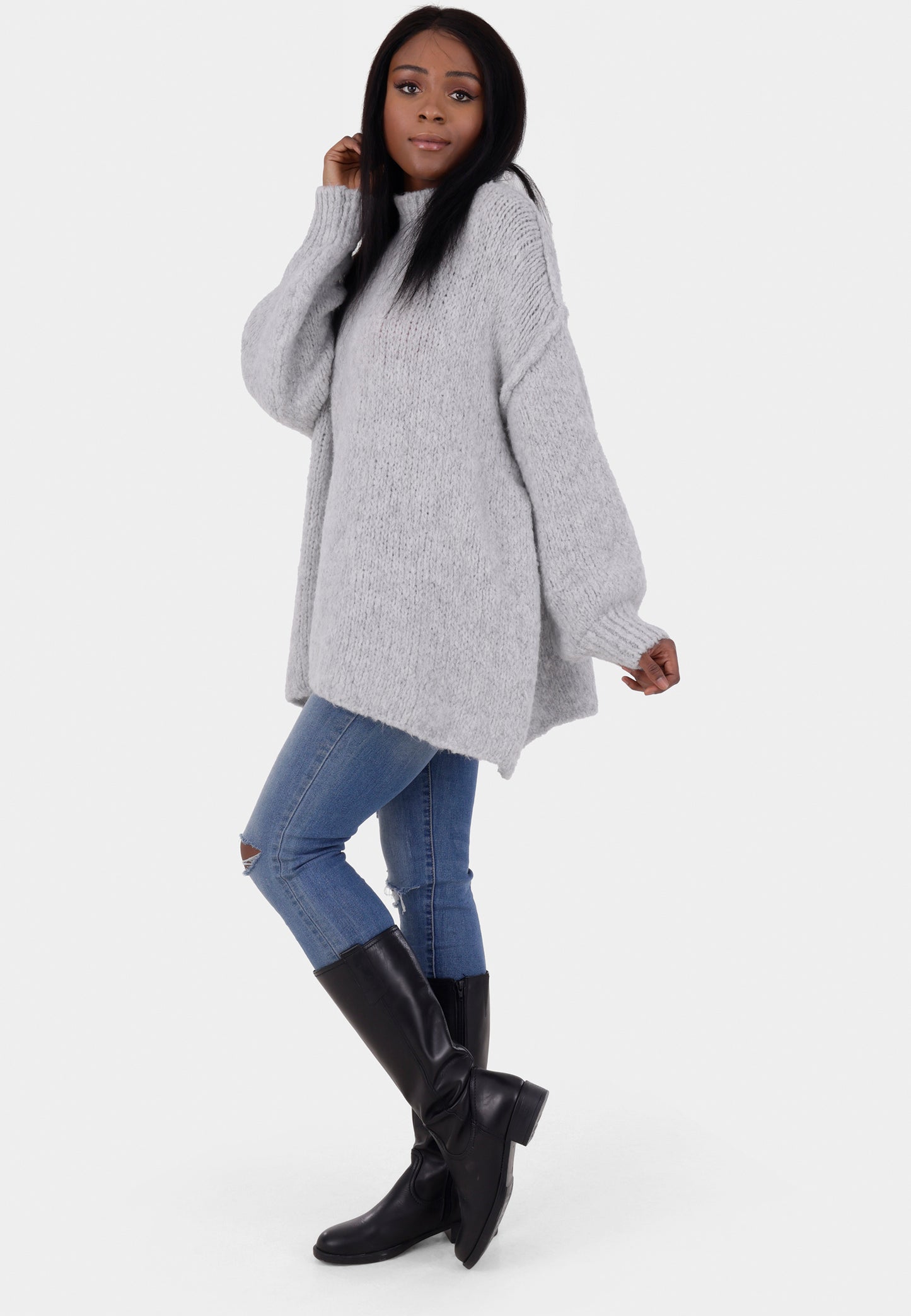 Oversized Strickpullover mit Stehkragen