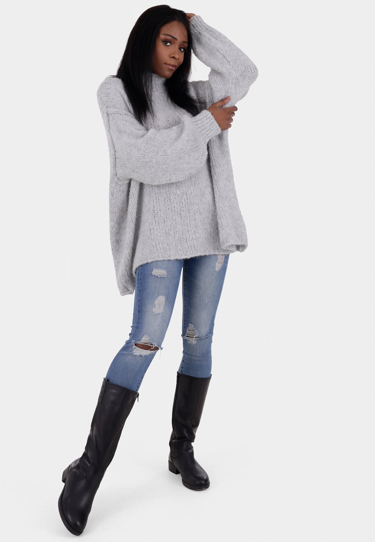 Oversized Strickpullover mit Stehkragen