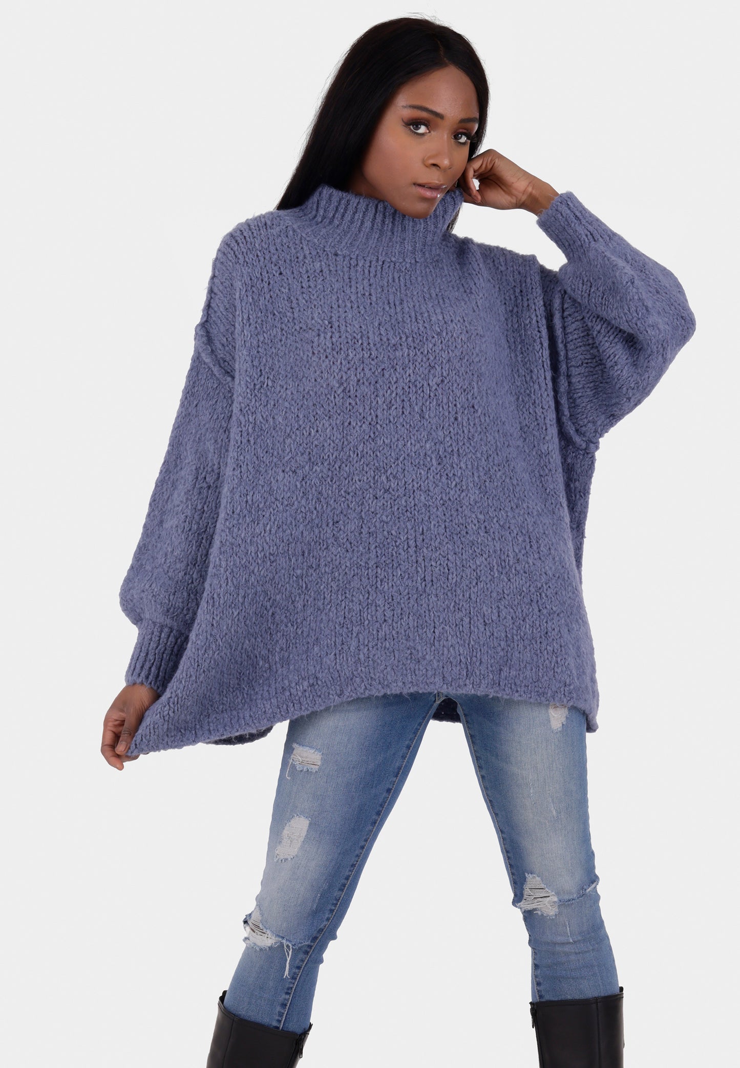 Oversized Strickpullover mit Stehkragen