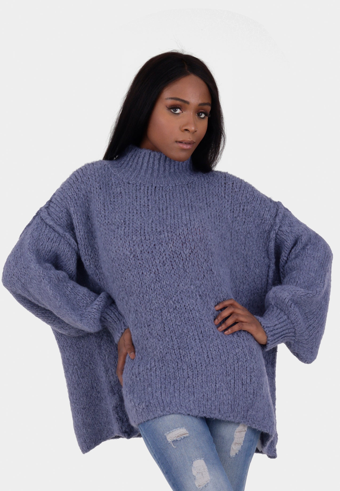 Oversized Strickpullover mit Stehkragen