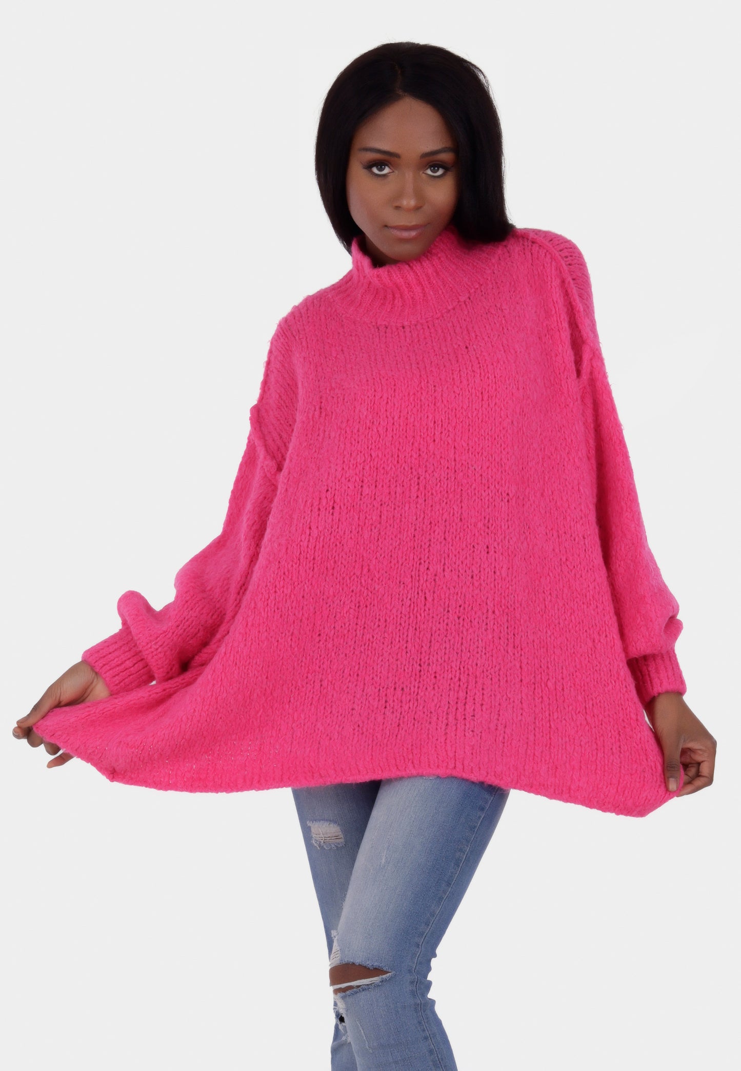 Oversized Strickpullover mit Stehkragen