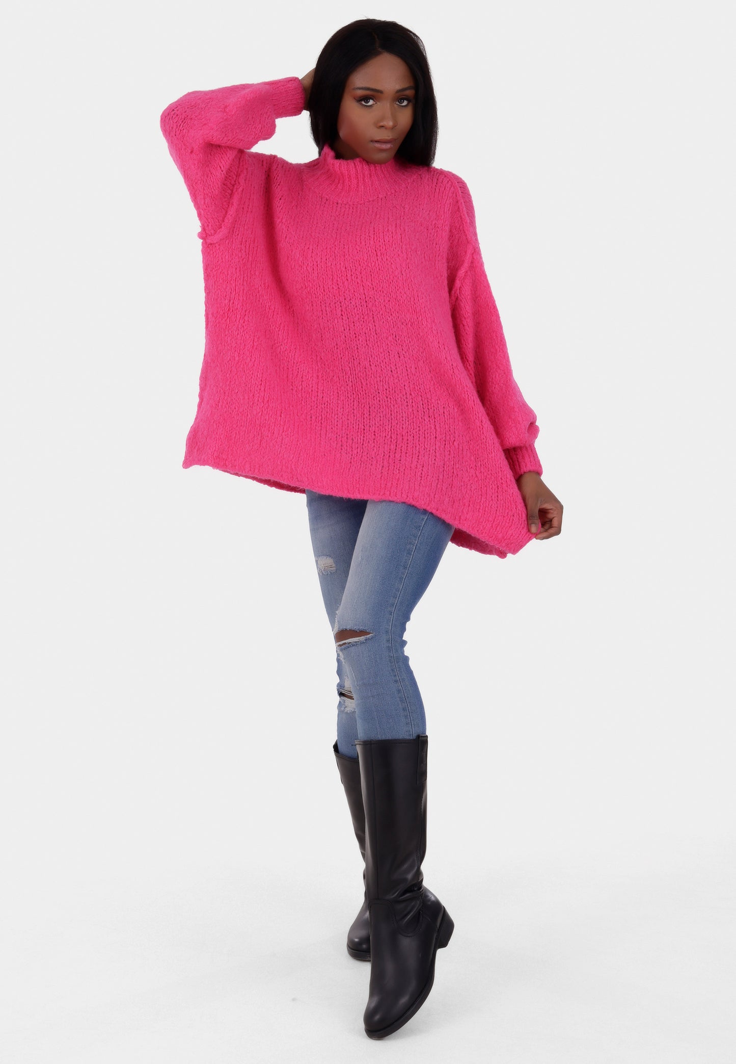 Oversized Strickpullover mit Stehkragen