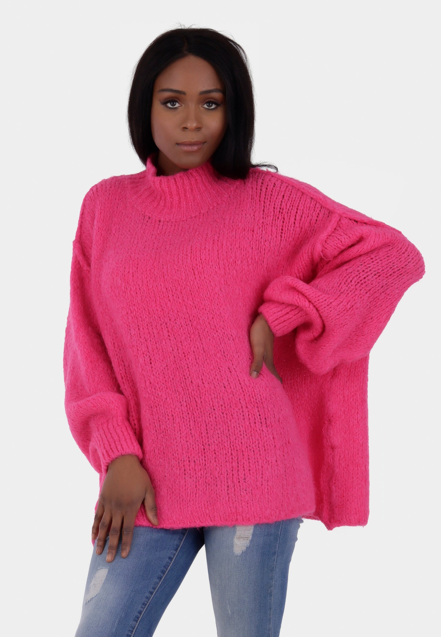 Oversized Strickpullover mit Stehkragen